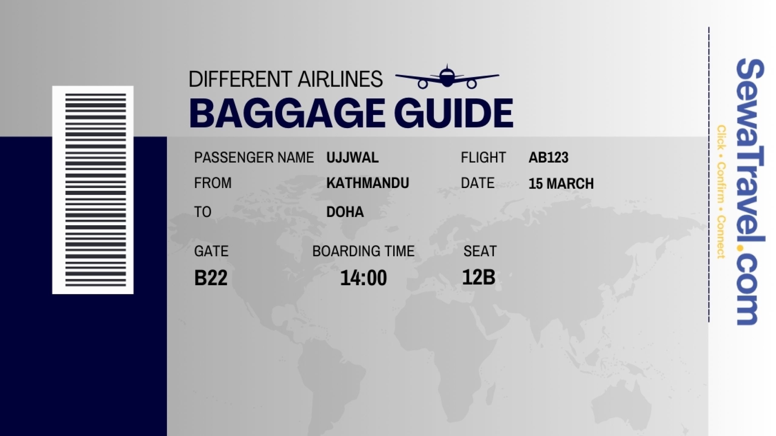 Baggage rules by airline showing carry-on and checked baggage limits for flights to and from Nepal